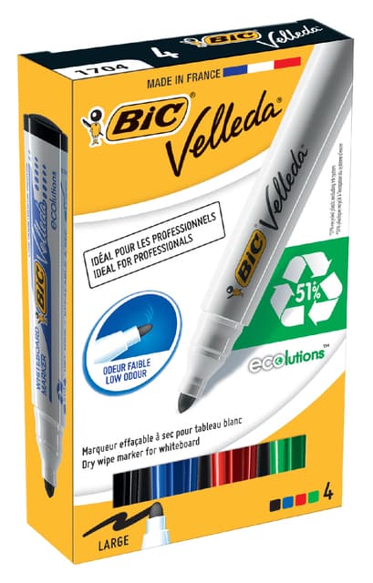 Whiteboardmarker Bic Velleda 1701 rond large assorti doos à 4 stuks 3