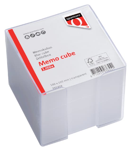 Memokubus Quantore 10x10x9cm transparant met 900vel 3