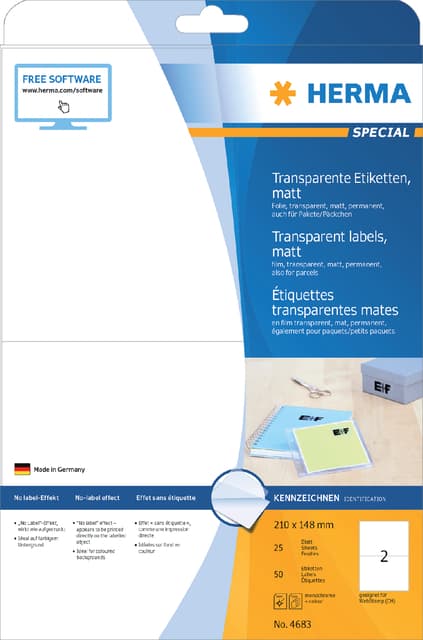 Etiket HERMA 4683 210x148mm transparant mat 50 stuks