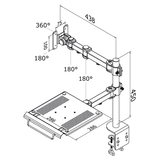 Laptoparm Neomounts D960 10-27" met klem zwart 2