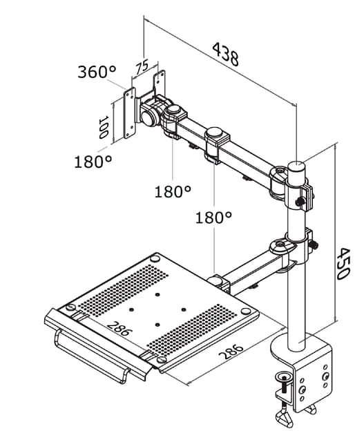Laptoparm Neomounts D960 10-27" met klem zwart 3