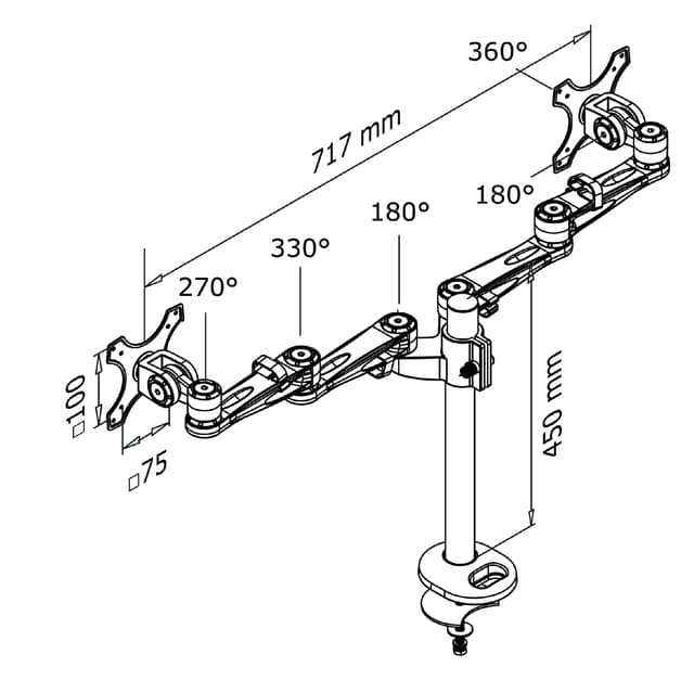Monitorarm Neomounts D935DG 2x10-27" doorvoer zilvergrijs 2