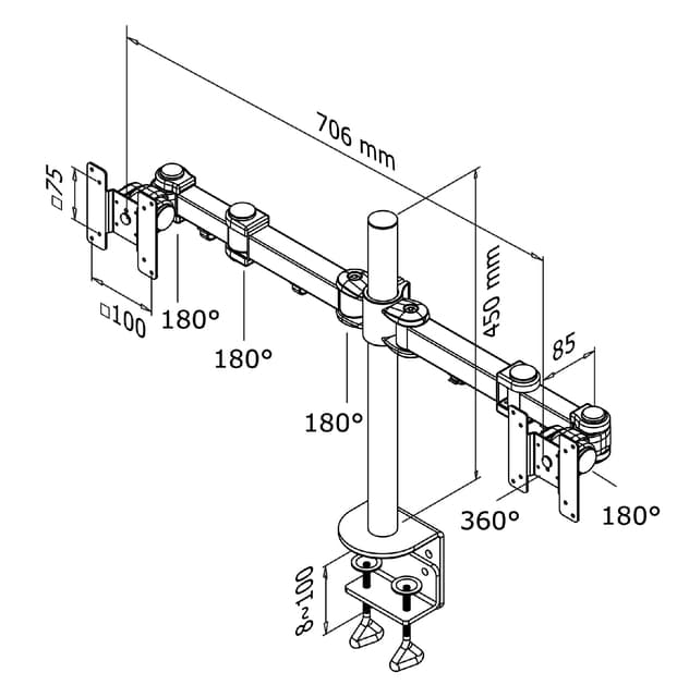 Monitorarm Neomounts D960D 2x10-27" met klem zwart 2