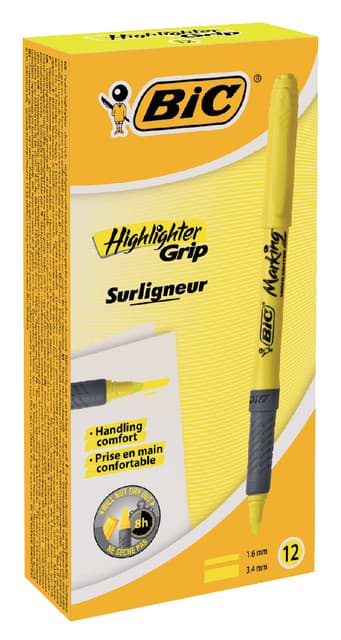 Markeerstift Bic brite liner grip geel 6