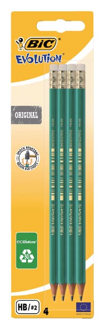 Potlood Bic Evolution ecolutions zeshoekig HB met gumtop blister à 4st