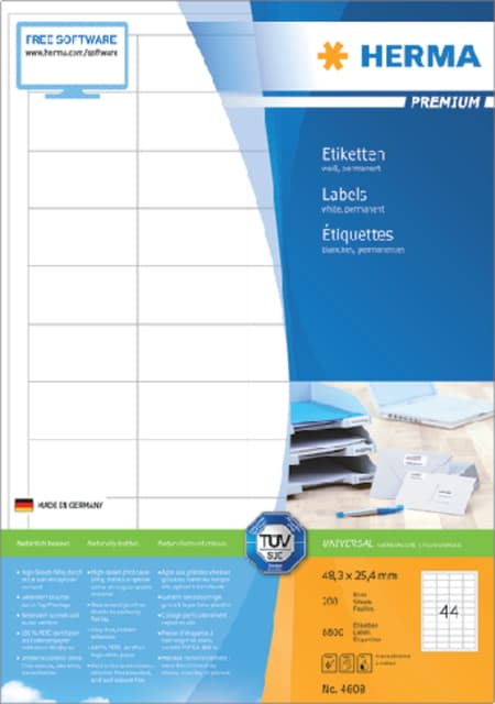 Etiket HERMA 4608 48.3x25.4mm premium wit 8800 stuks