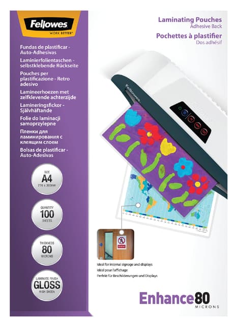 Lamineerhoes Fellowes A4 zelfklevend 2x80micron 100 stuks 3