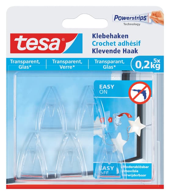 Klevende haak tesa® 0,2kg transparant 5 stuks