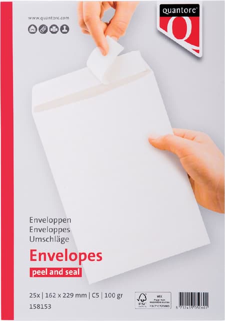 Envelop Quantore akte C5 162x229mm zelfklevend wit 25 stuks 2