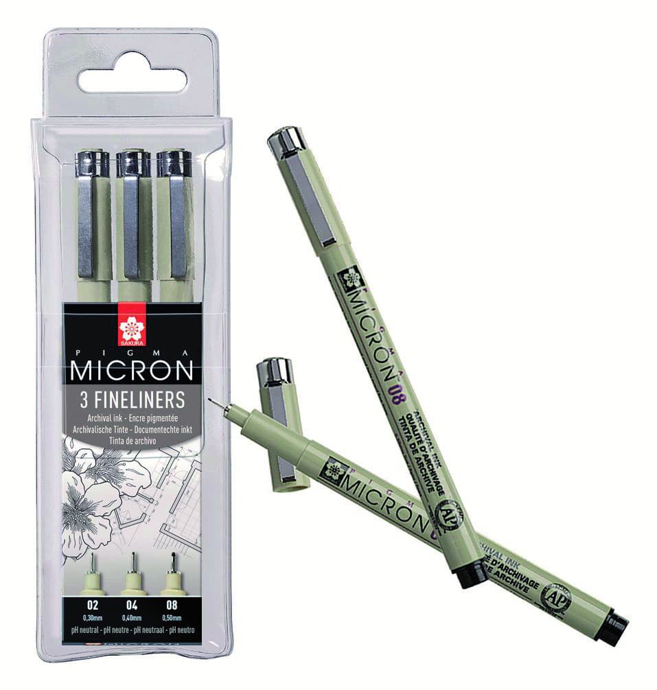 Fineliner Sakura Pigma Micron set à 3 schrijfbreedtes fijn zwart 2