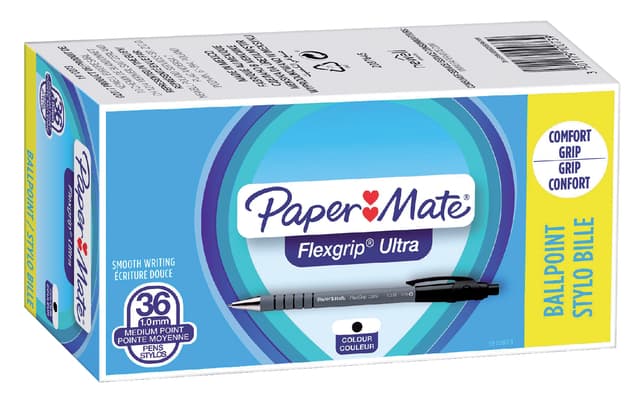 Balpen Paper Mate Flexgrip Ultra medium zwart valuepack 30+6 gratis 2
