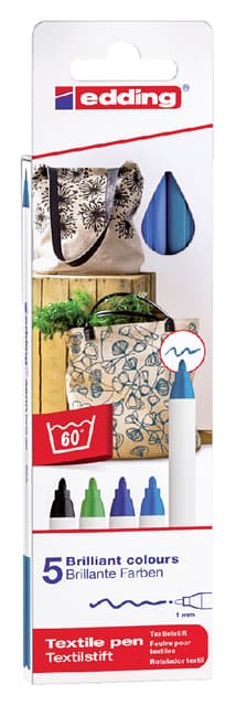 Textielmarker edding 4600 rond 1mm koel assorti 5 stuks