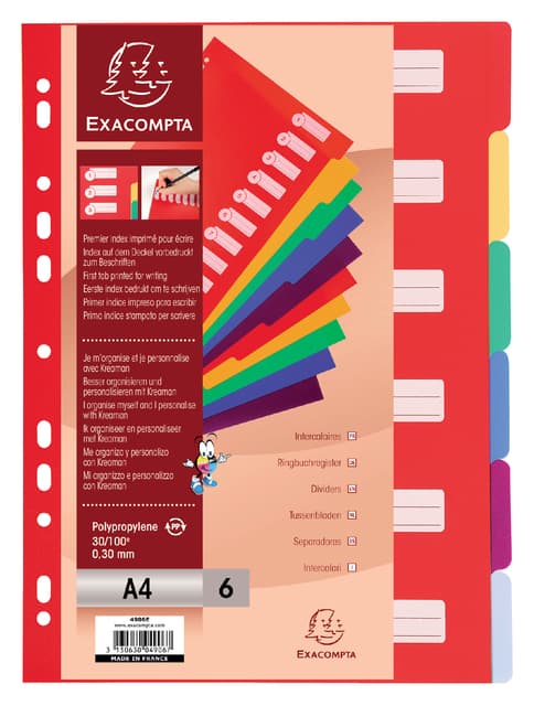 Tabbladen Exacompta 225x297mm 11-gaats 6-delig assorti PP 3