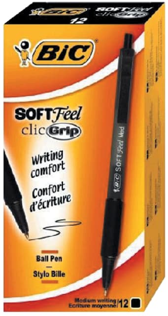 Balpen Bic soft feel grip clic medium zwart 2