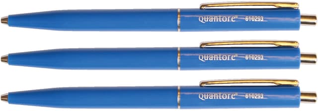 Balpen Quantore drukknop met metalen clip blauw medium