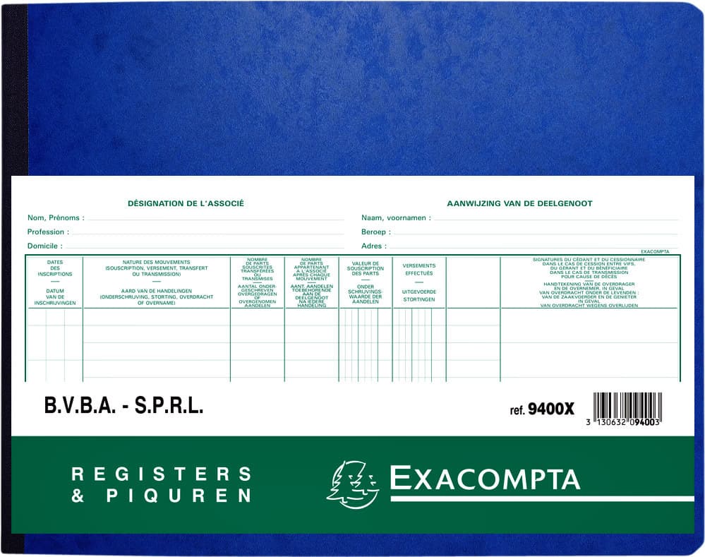 Register Piqure aandeelhouder BVBA/ SPRL 320x240mm 80vel groen