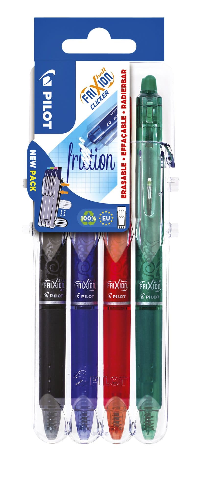Rollerpen PILOT friXion clicker medium basis assorti Set2Go à 4 stuks