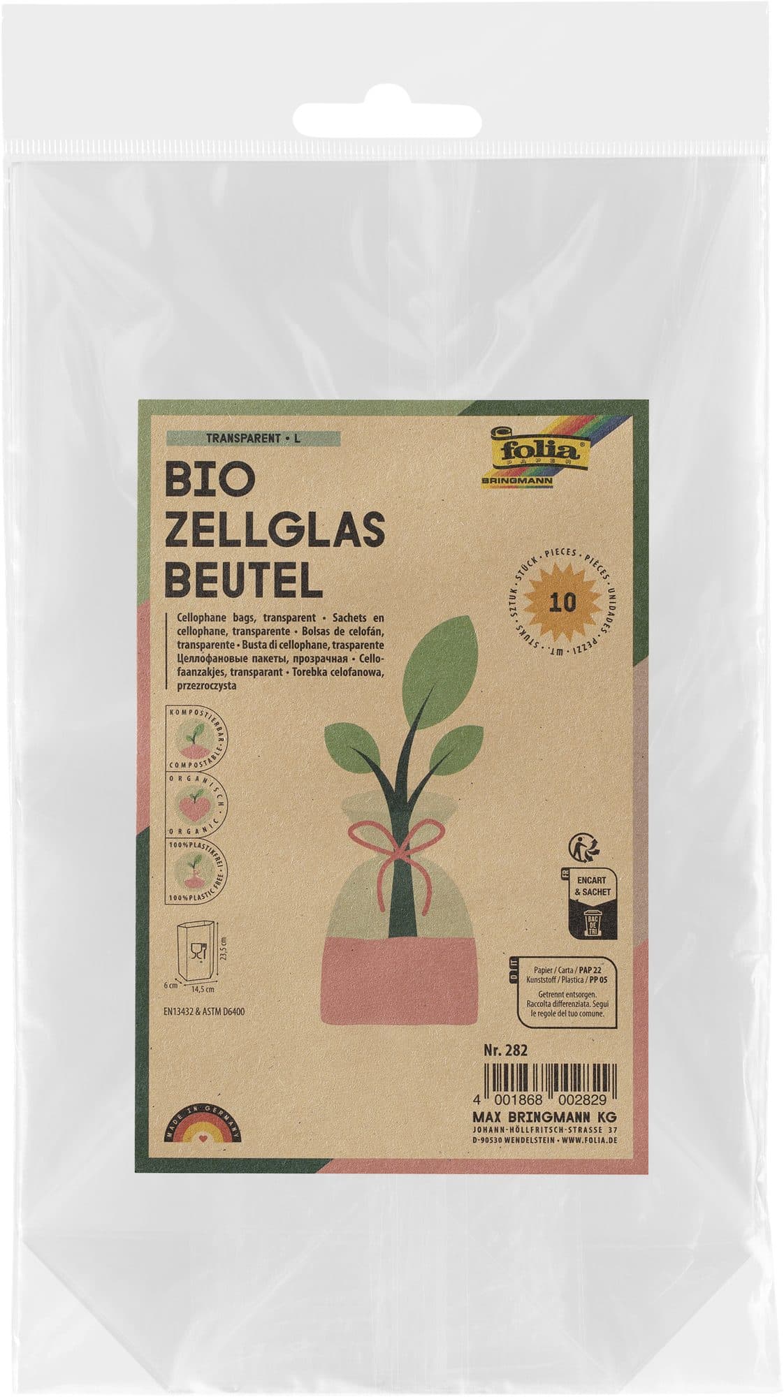 Cellofaanzak Folia 145x235mm 10 stuks transparant