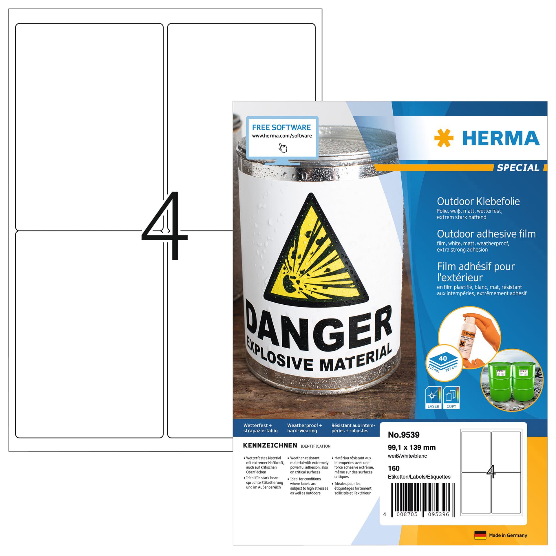 Etiket HERMA 9539 99.1x139mm weerbestendig wit 160 stuks