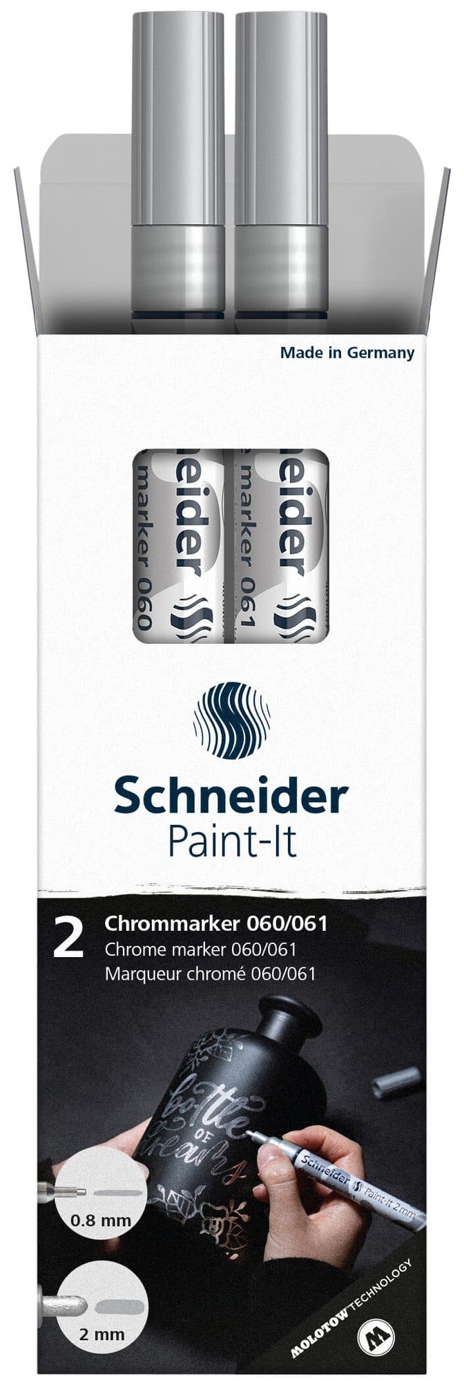 Viltstift Schneider Paint-it 060 - 061 2.0mm en 0.8mm mtl chrome 2st