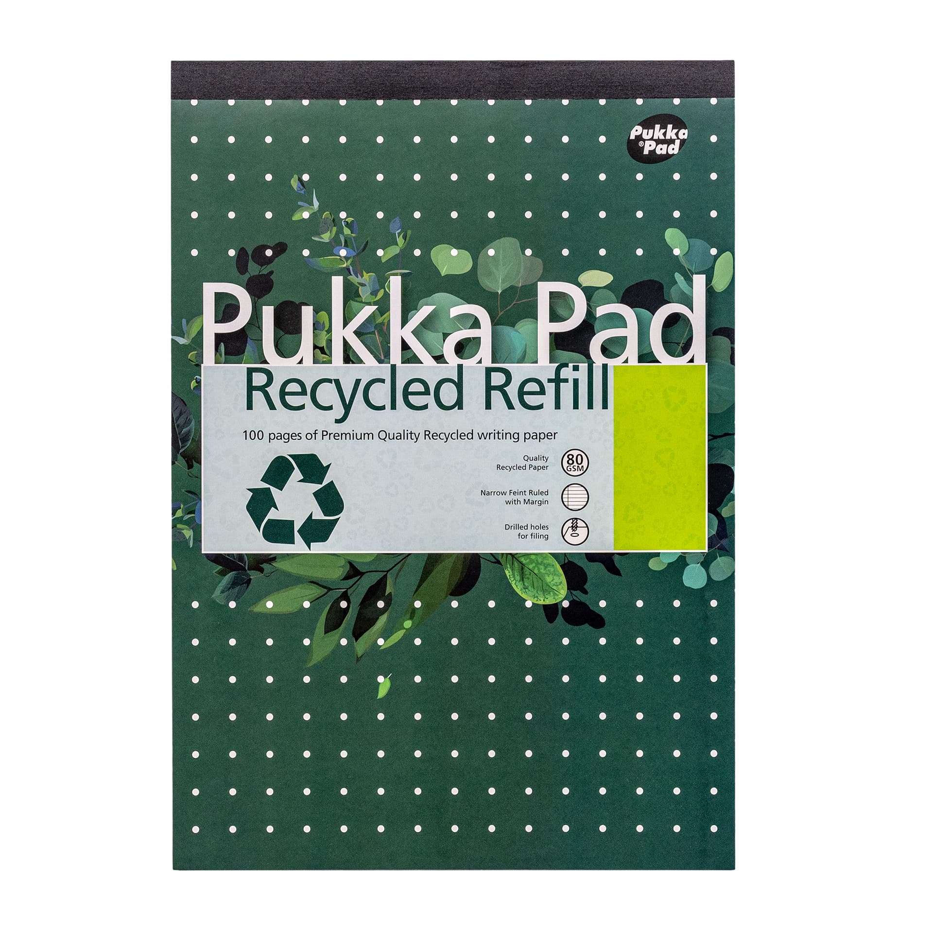 Schrijfblok Pukka Pad Recycled A4 lijn 4-gaats 100 vel 80gr