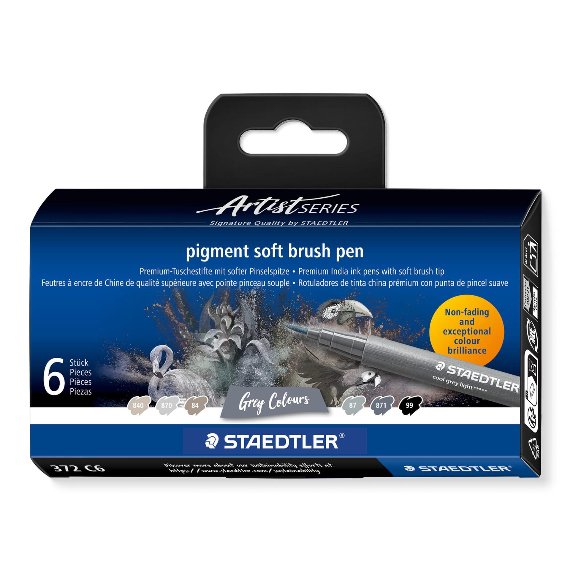 Brushpen Staedtler pigment pen etui à 6 grijze kleuren