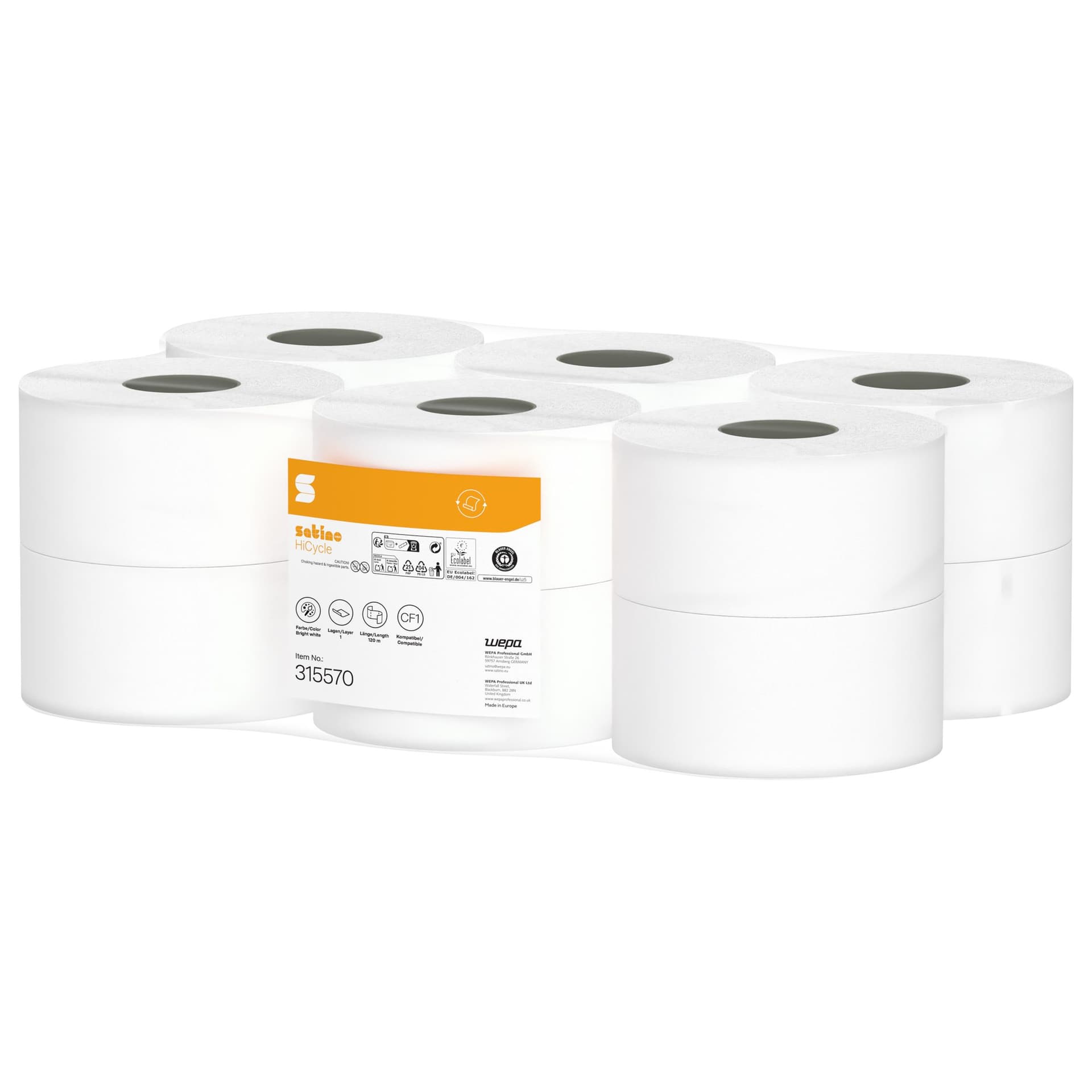 Poetspapier Satino CF1 HiCycle 1-laags 120m 12x340 vel wit 315570