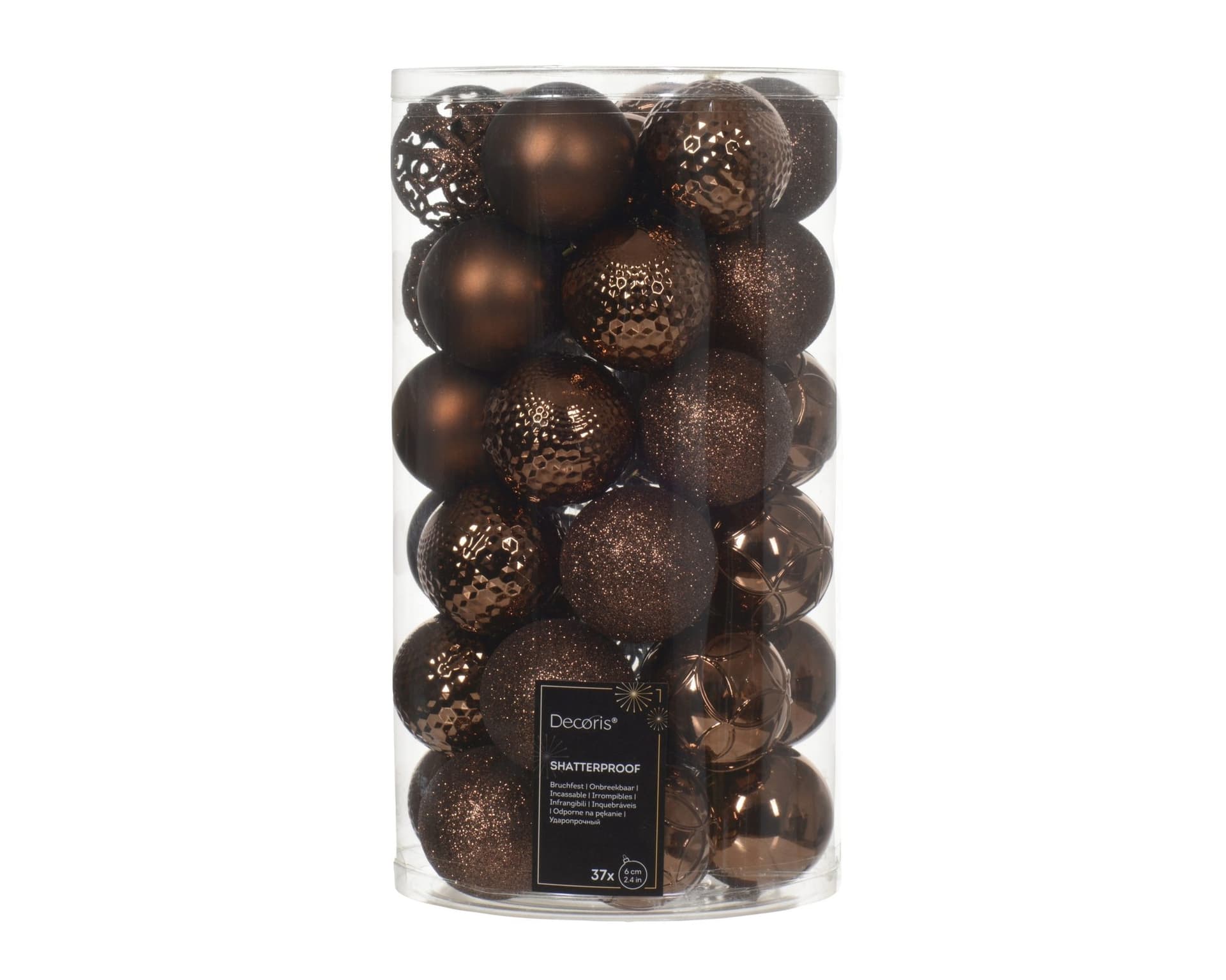 Kerstballenmix Decoris Espresso koker à 37 stuks