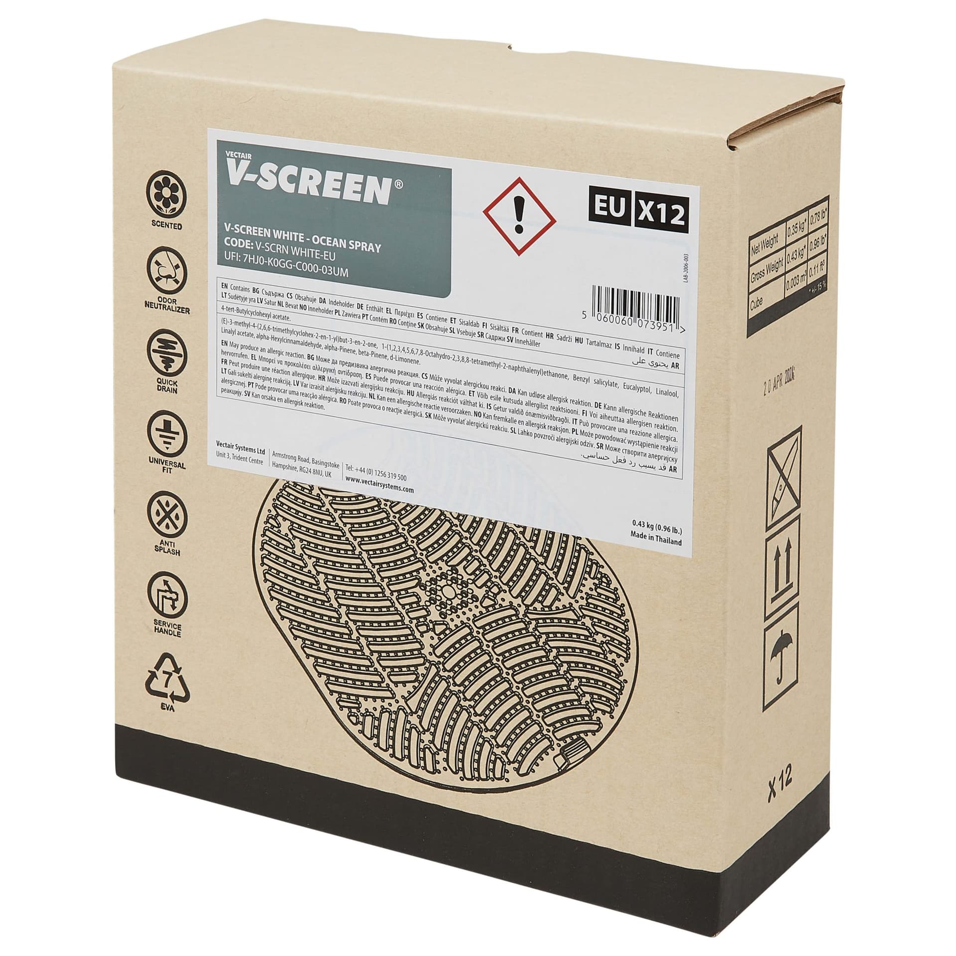 Urinoirmat V-screen Ocean Spray 12 stuks