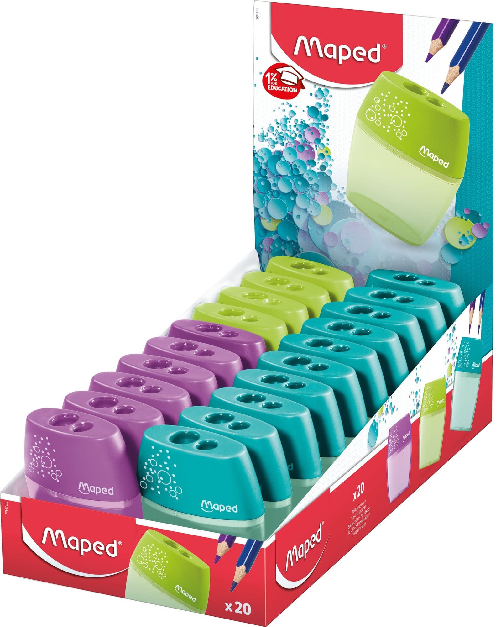 Puntenslijper Maped Shaker 2-gaats display à 20 stuks assorti