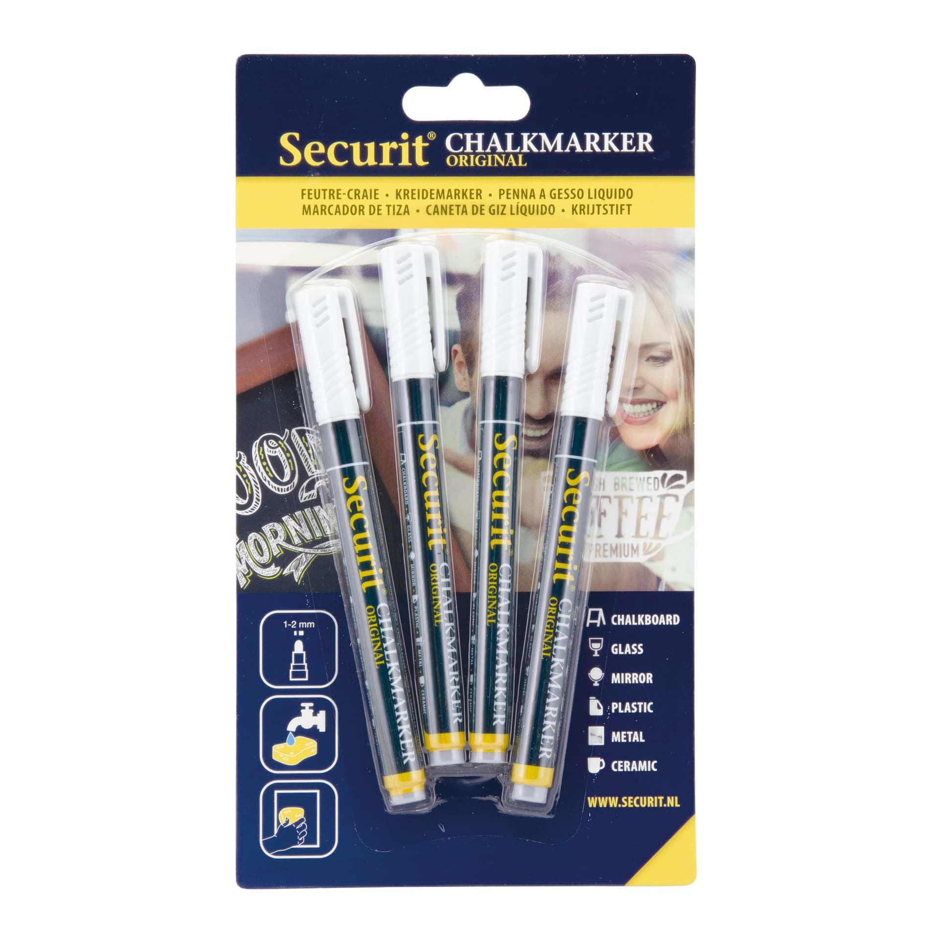Krijtstift Securit SMA-100 rond wit 1-2mm blister à 4 stuks