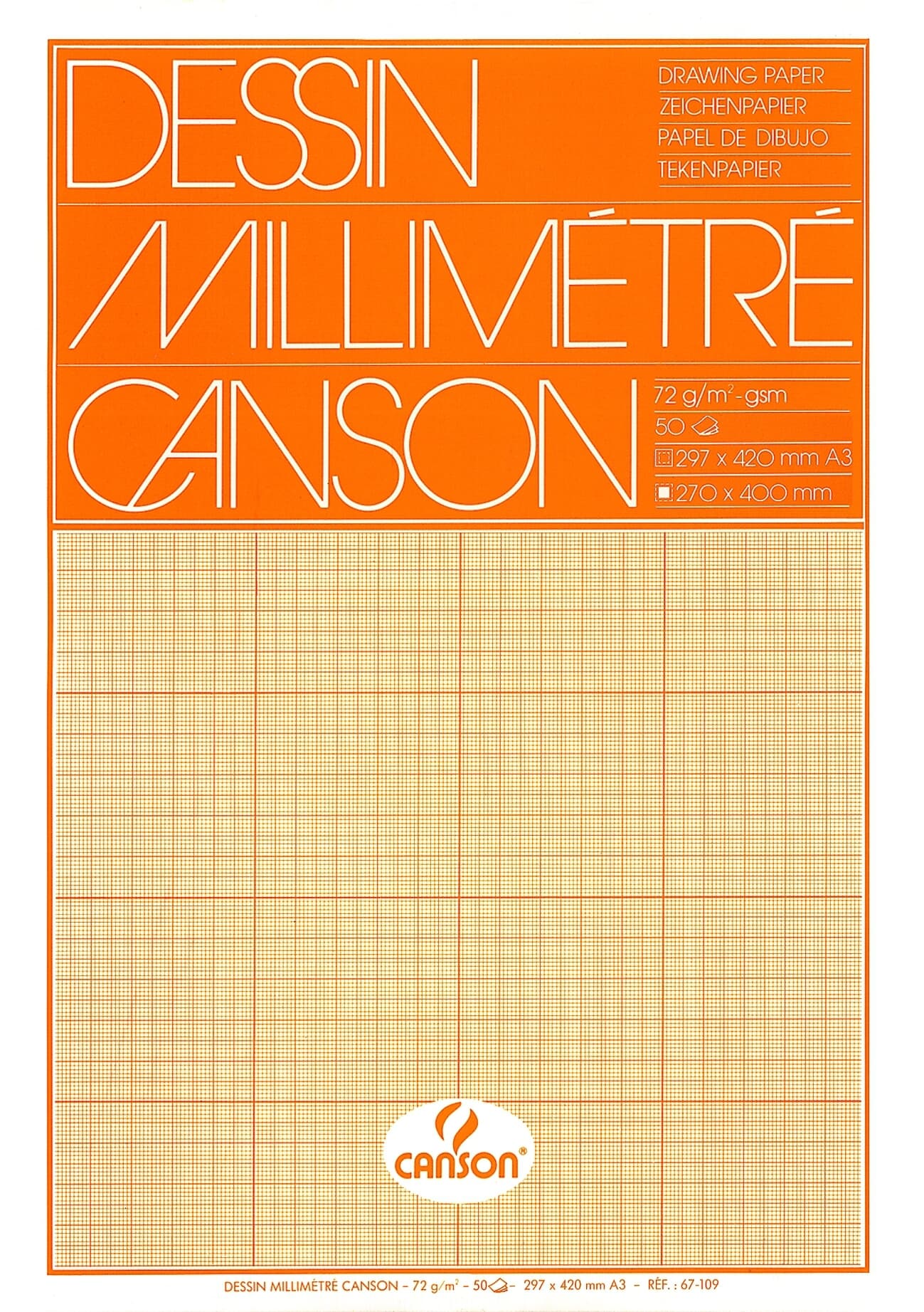 Millimeterpapier Canson bruingeel bedrukt 50vel 72gr A3 wit