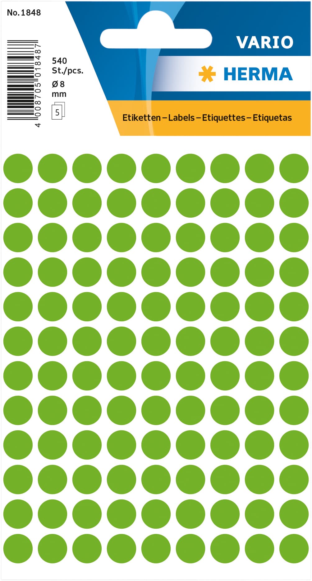 Etiket HERMA 1848 rond 8mm fluor groen 540 stuks