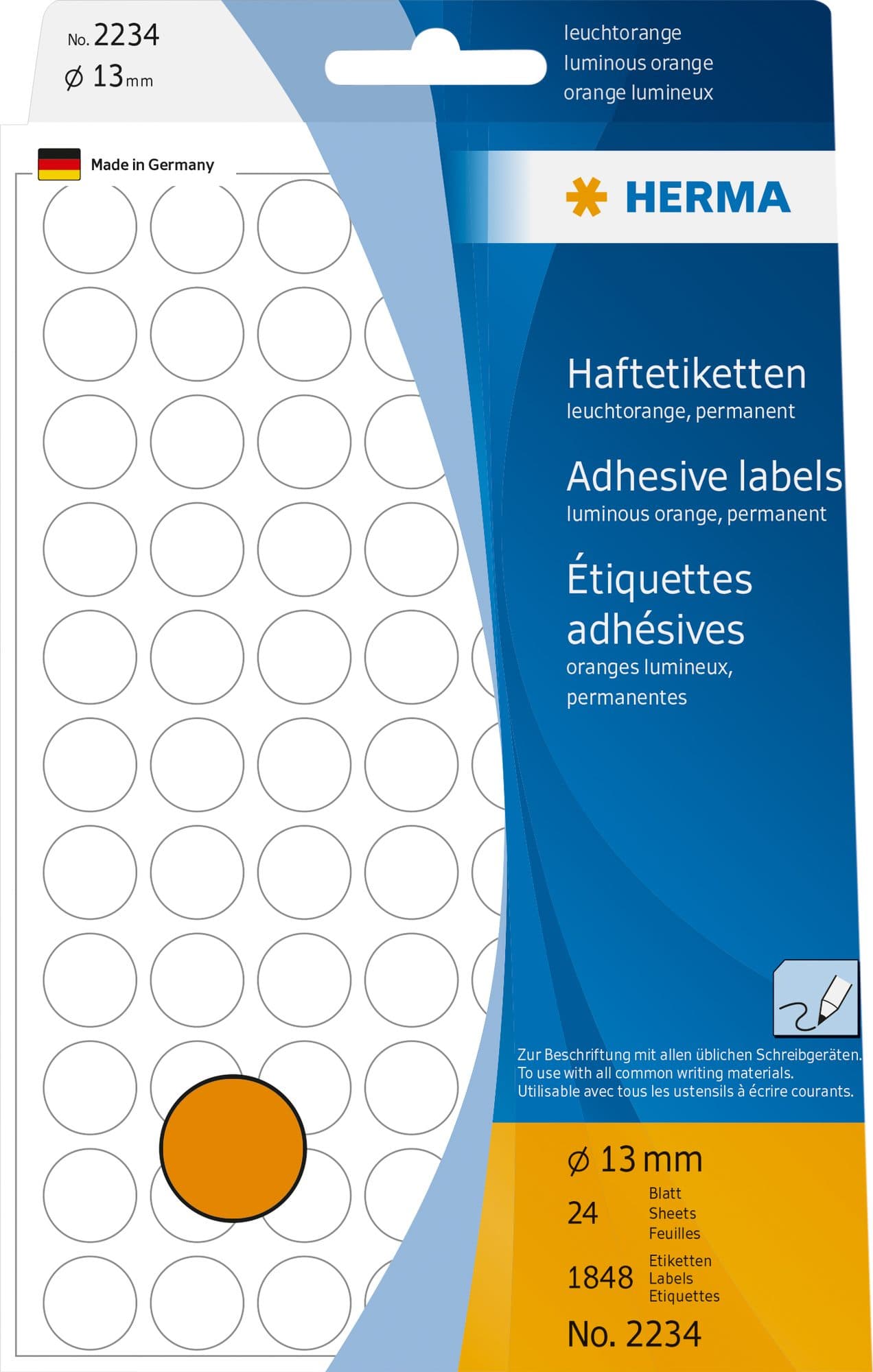 Etiket HERMA 2234 rond 13mm fluor oranje 1848 stuks