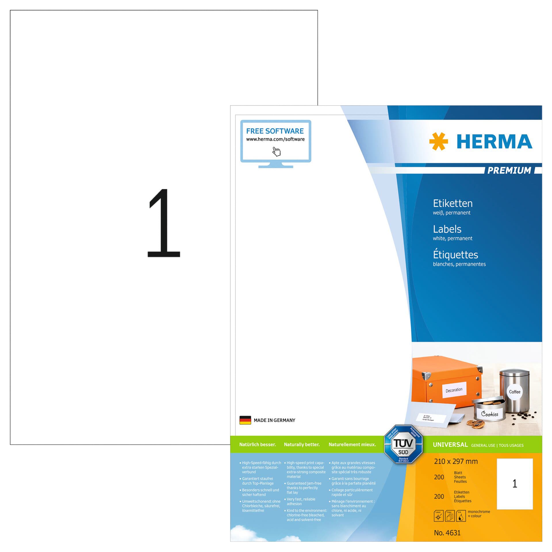 Etiket HERMA 4631 210x297mm A4 premium wit 200 stuks