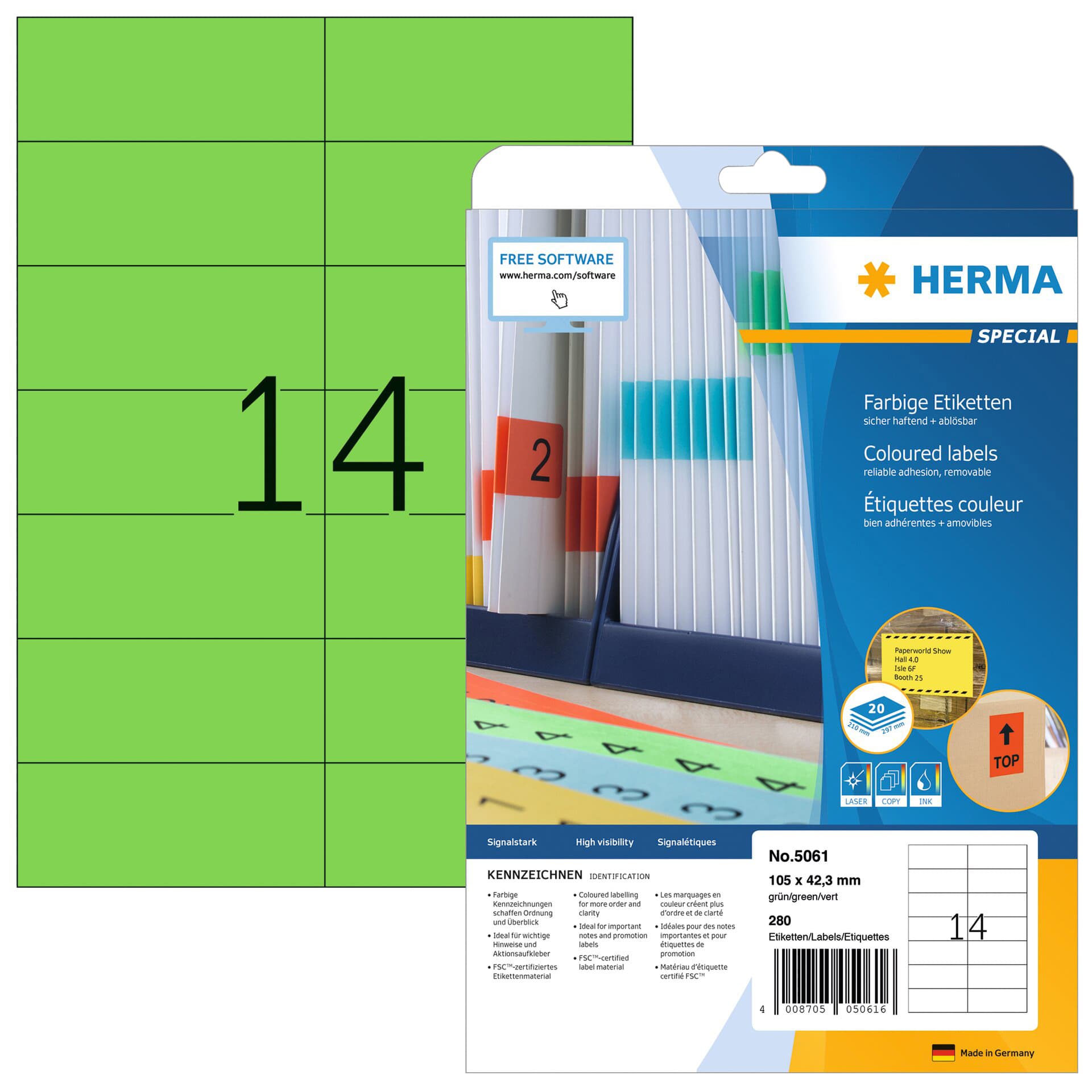 Etiket HERMA 5061 105x42.3mm verwijderbaar groen 280 stuks