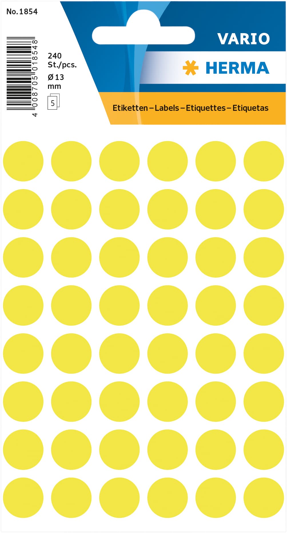 Etiket HERMA 1854 rond 12mm fluor geel 240 stuks