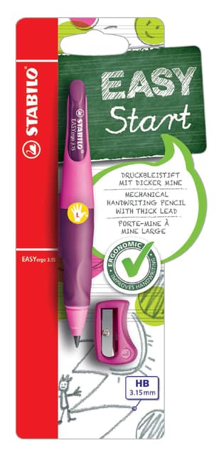 Vulpotlood STABILO Easyergo HB 3.15mm links roze/lila slijper blister